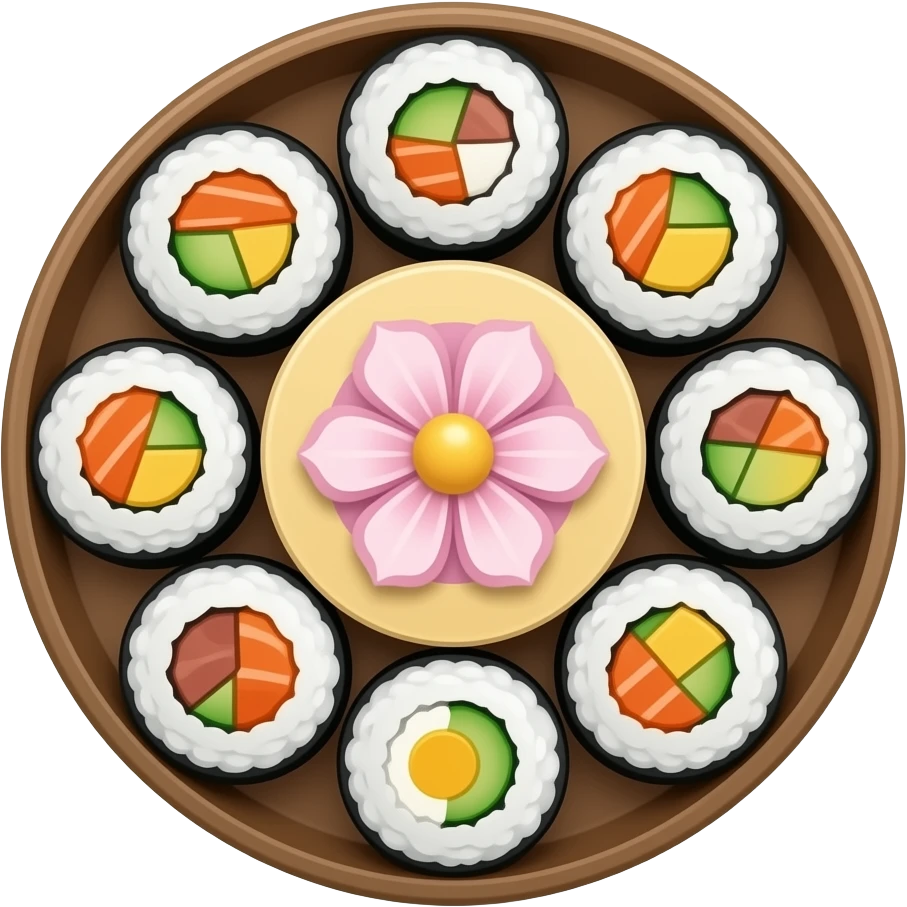 circle Sushi platter with flower on it emoji