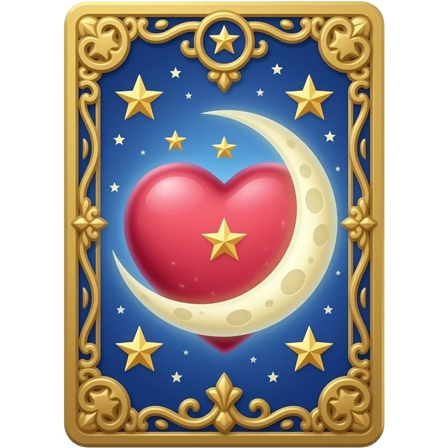 beautifully embellished tarot card the heart with stars and the moon emoji
