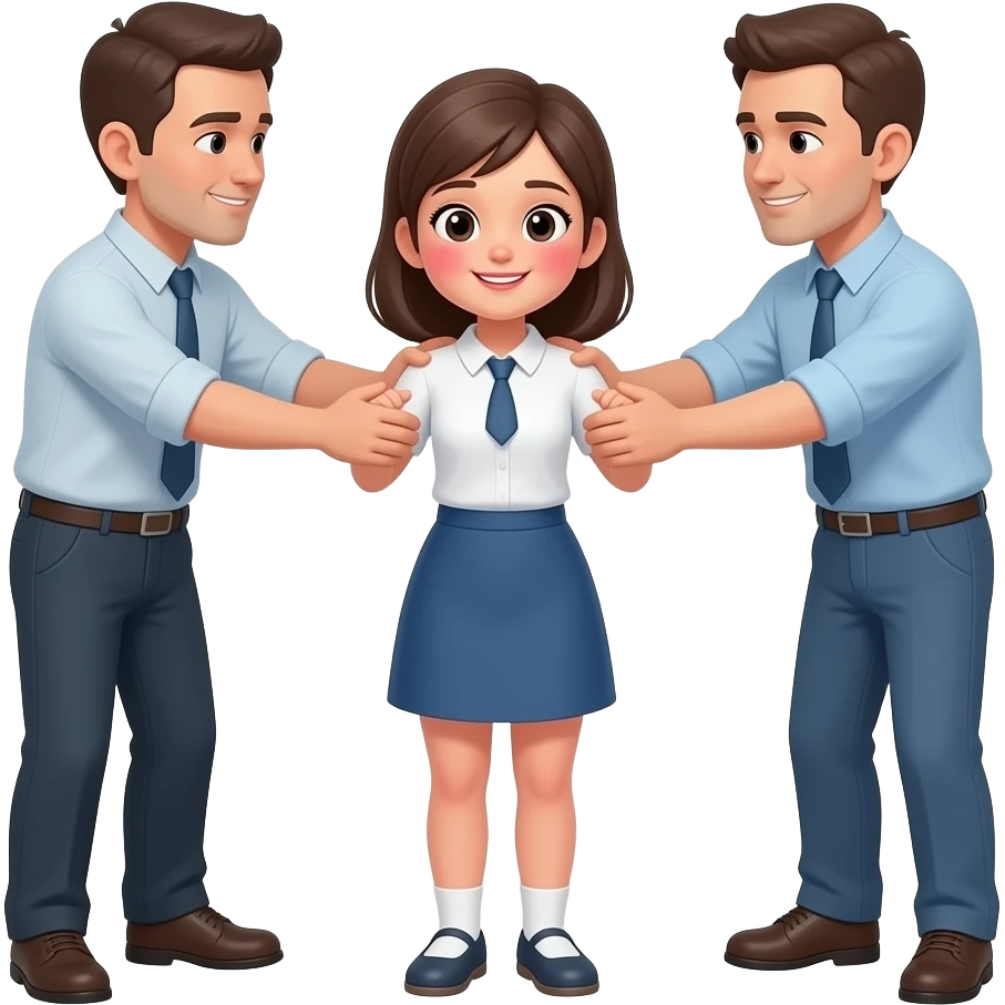 Gadis full body yang tangannya dipegangi kedua pria di kanan dan kiri lalu gadis tersebut ditelanjangi dan pipi gadis tersebut menjadi merah. emoji