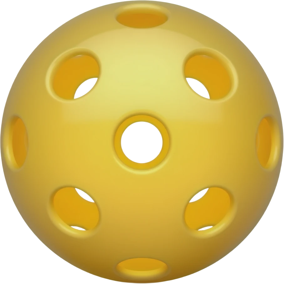 yellow pickleball with 33 holes, brightly lighted from direction of the camera and rotated to perfectly center its hole and light placed under the camera emoji