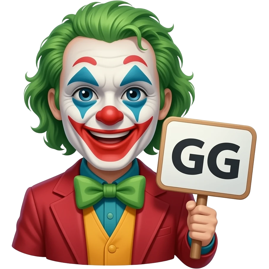 грустный клоун с табличкой GG emoji