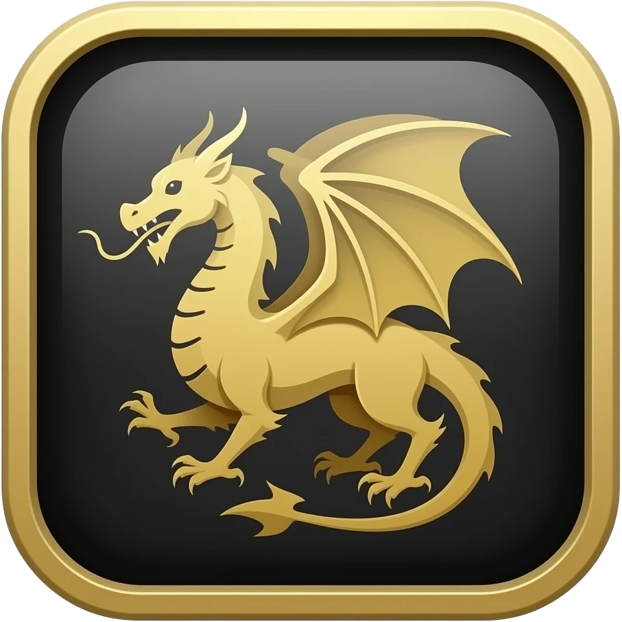 Black and gold badge, dragon emoji