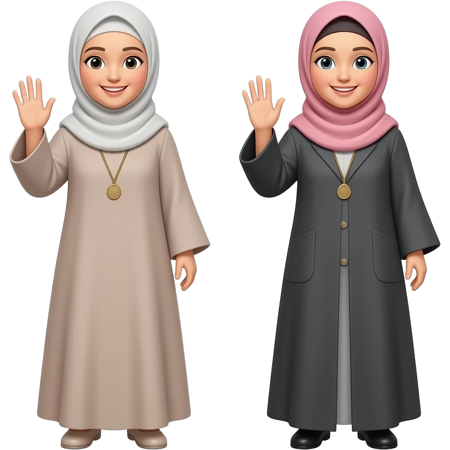 hijabi women wearing abaya are saying goodbaye with hands just two are saing goodbye ith hands emoji