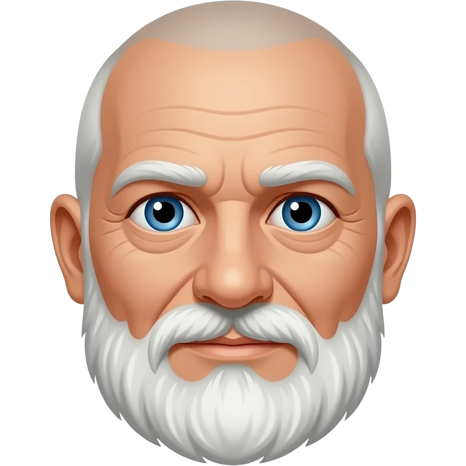 blue eyed, shaved bald head old man with white beard emoji
