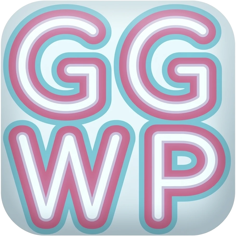 Flat 2D cartoon style icon of [GGWP: Bold, neon-style letters that pop against dark mode], simple shapes, bold outlines, vibrant colors, white background. emoji