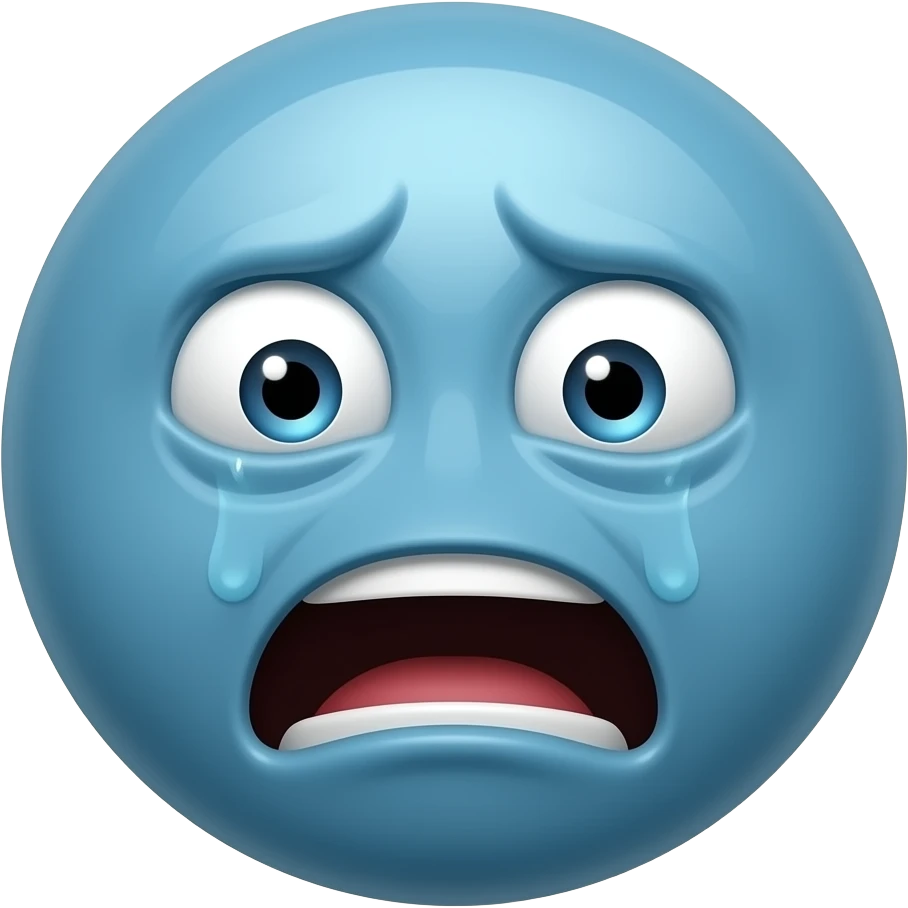 make an unhinged blue circle with a face, really really traumatized, with a scared expression with tens face muscles and the expressive line really exagerated emoji