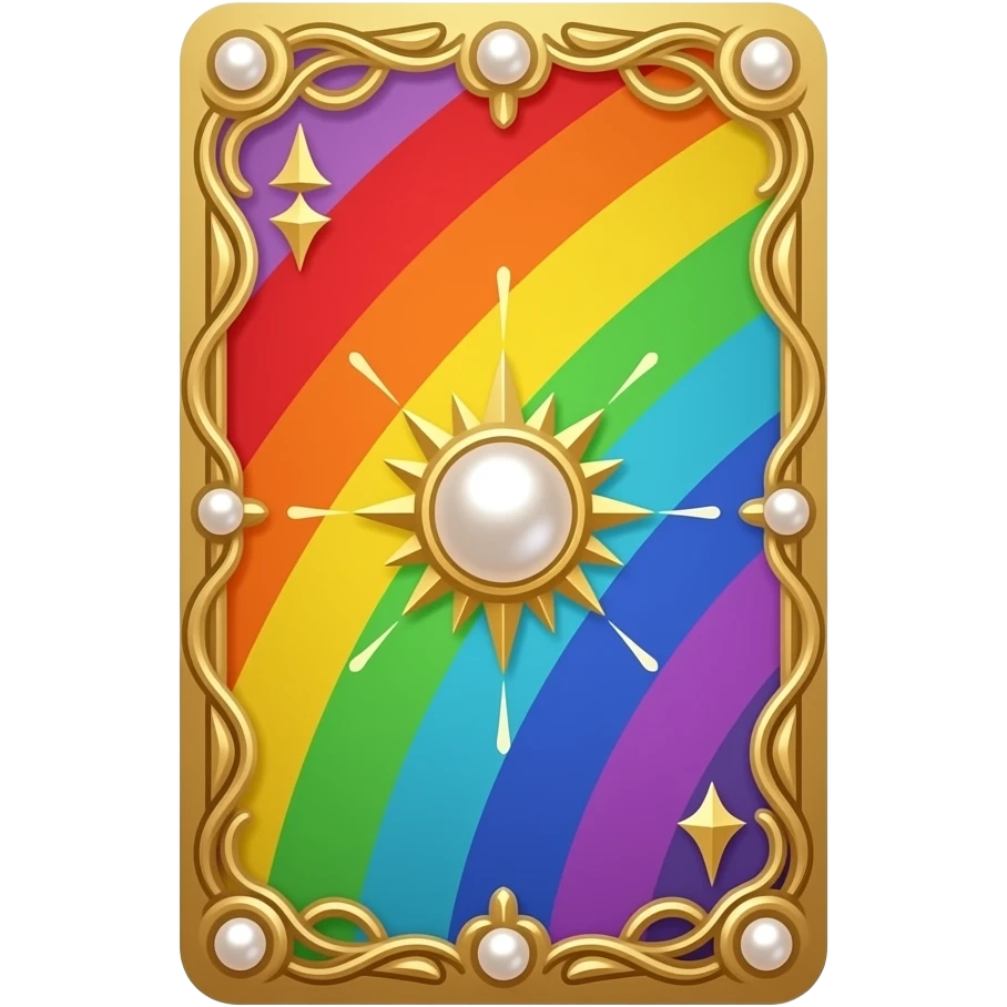 Tarot card, rainbow, gold and pearls embellishments, very decorated, gradient accents. emoji