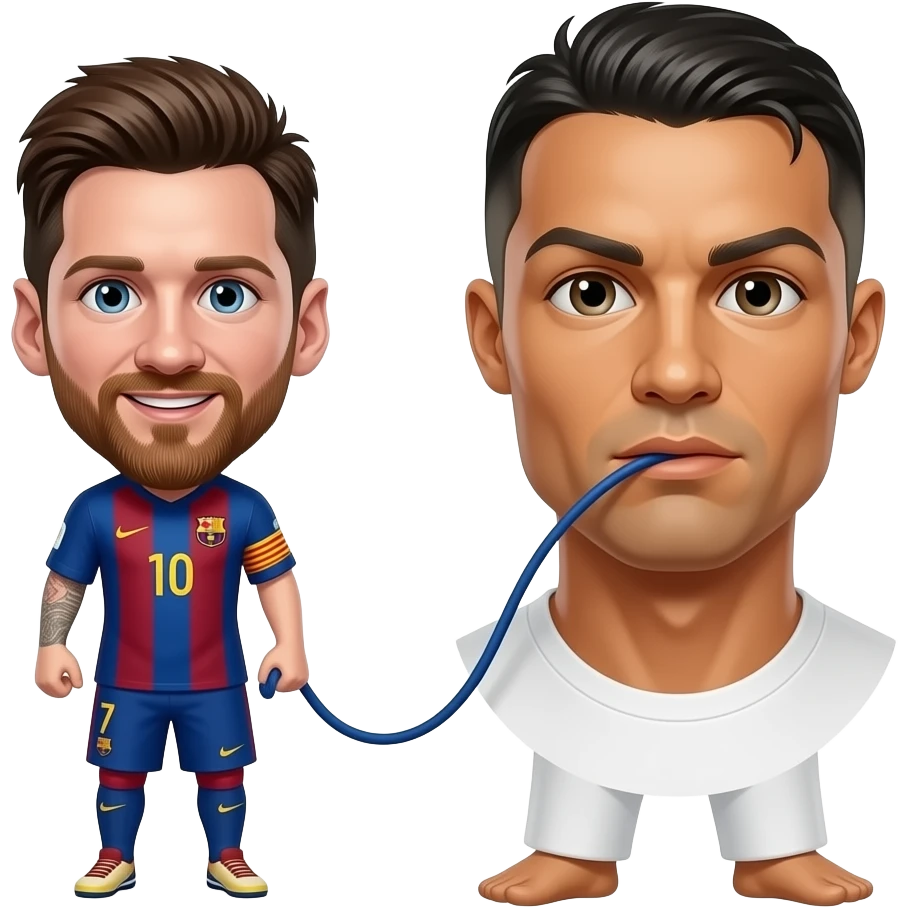 messi is hoding a leash and ronaldo is in the leash emoji