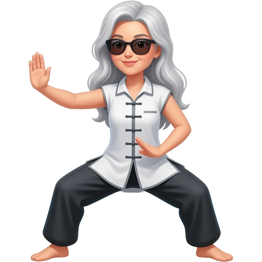 Tai chi Femme plage lunette cheveux gris clair long emoji