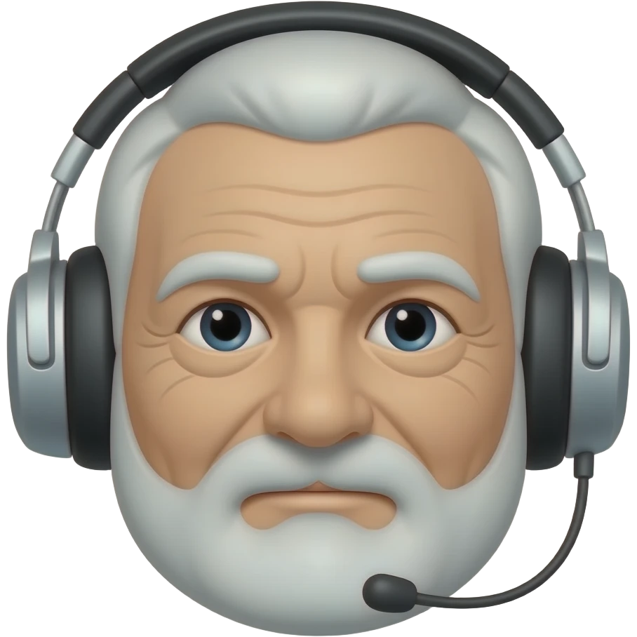 face of an elderly person with headphones no beard mouth close listening the sound from headphone emoji
