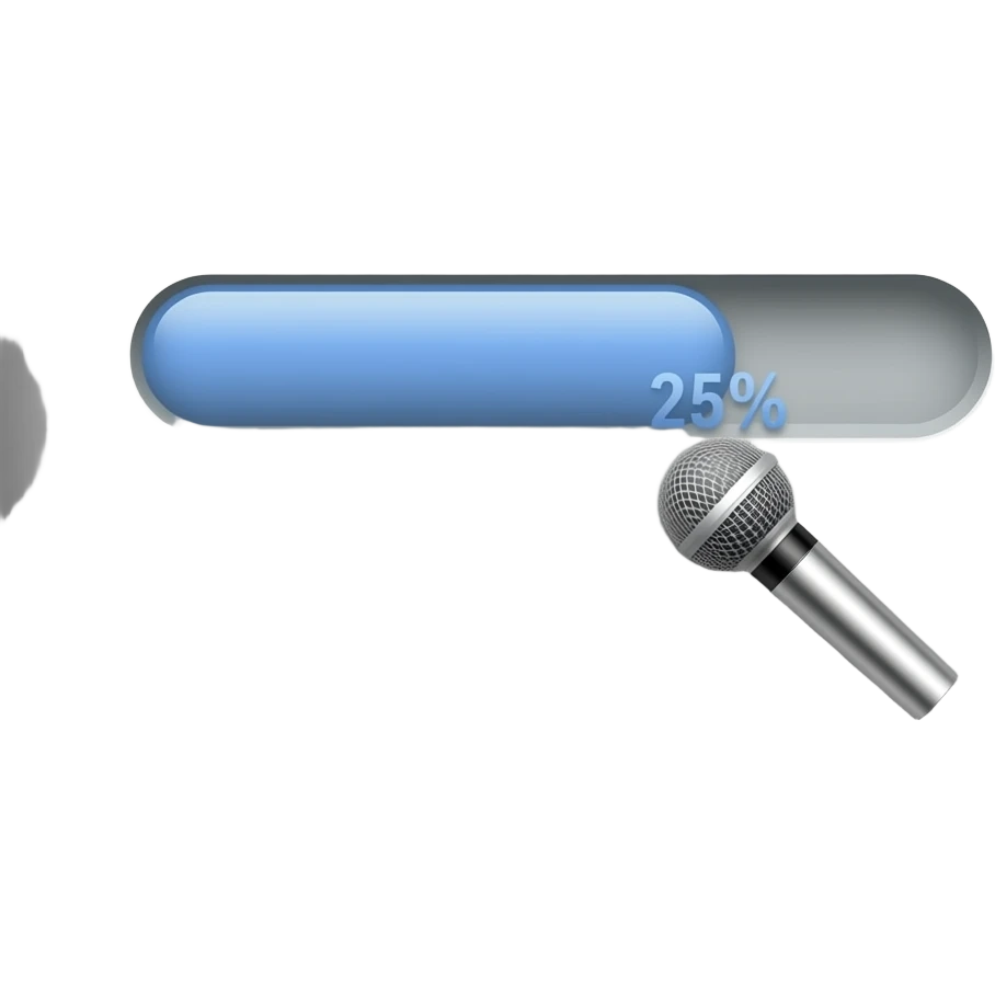 barra de porcentaje de progreso de 25% color azul claro con gris y en el 25% colocar el icono de un microfono pero que la barra sea horizontal y que el microfono sea de cantante emoji