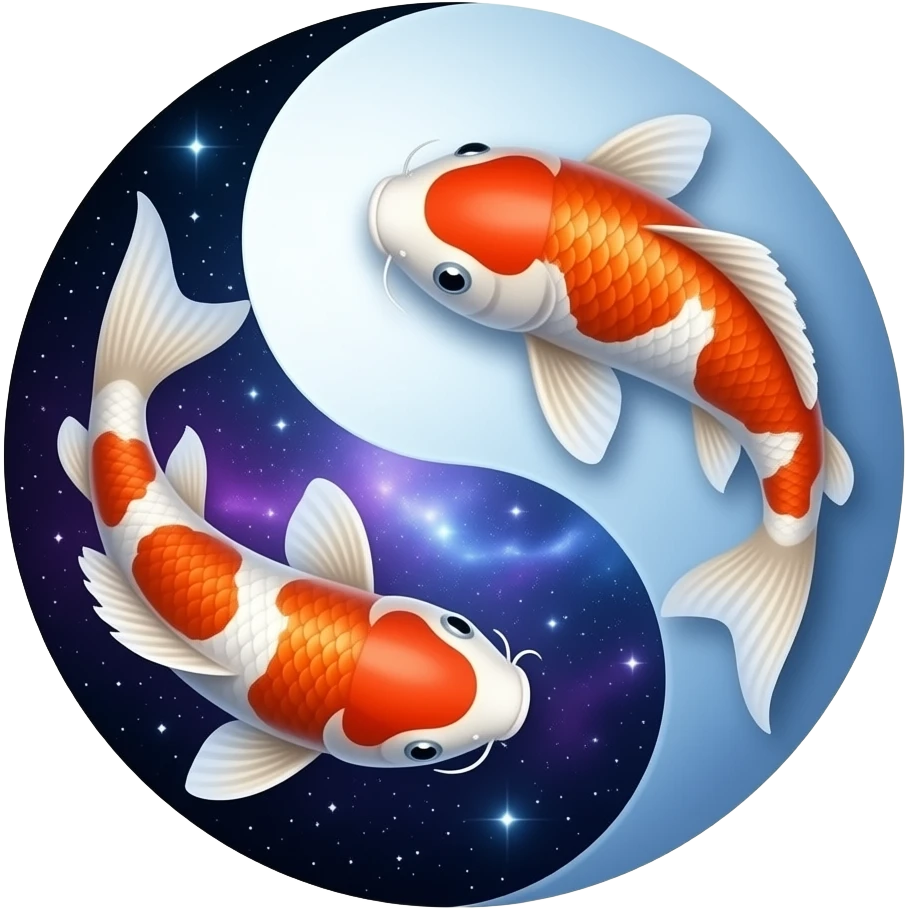 Ying Yang with two koi fish in it bright galaxy themed realistic emoji