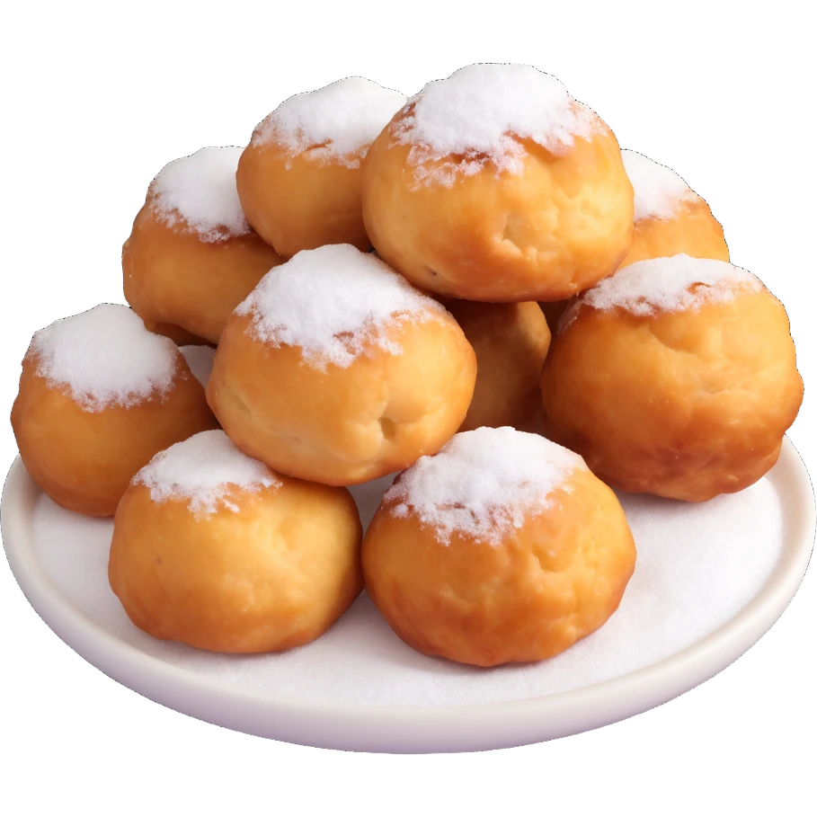 a single Dutch fried dough ball oliebollen, golden brown, topped with powdered sugar, simple, isolated emoji