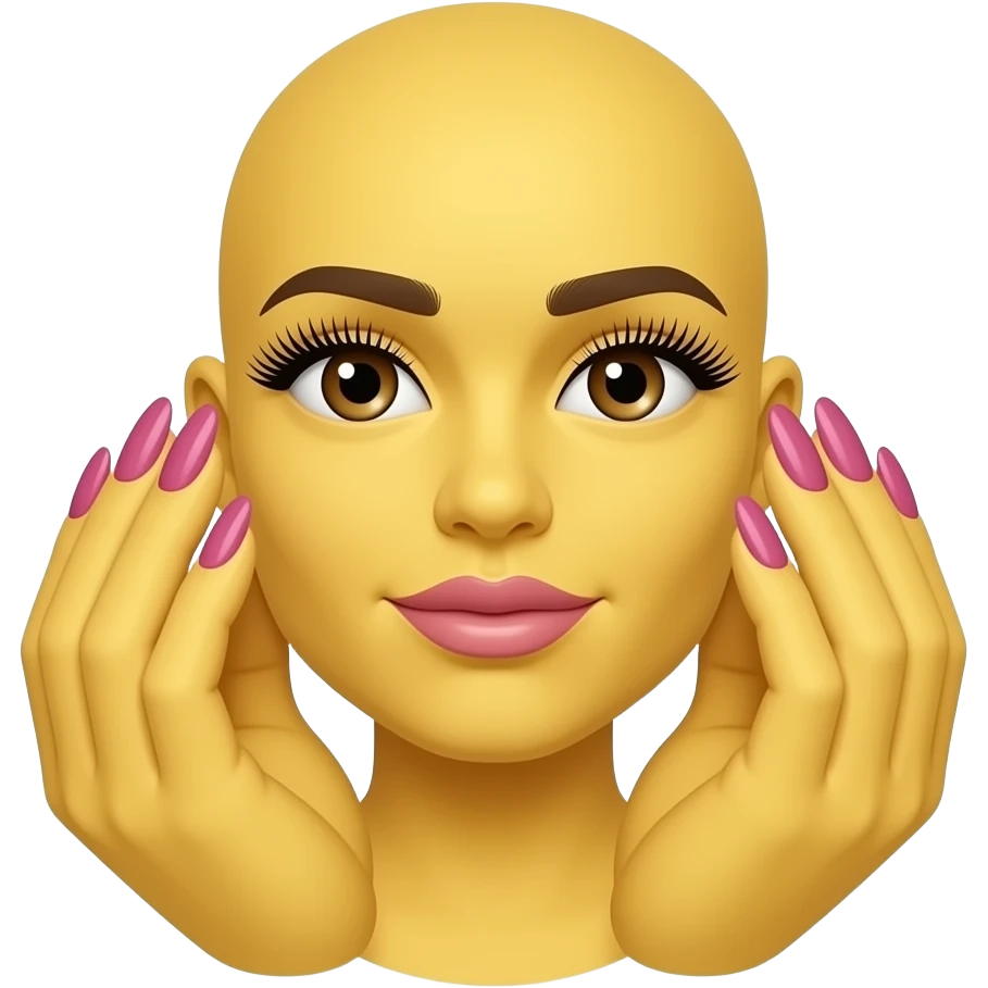 Make an yellow emoji with big libs and long nails with eyelashes emoji