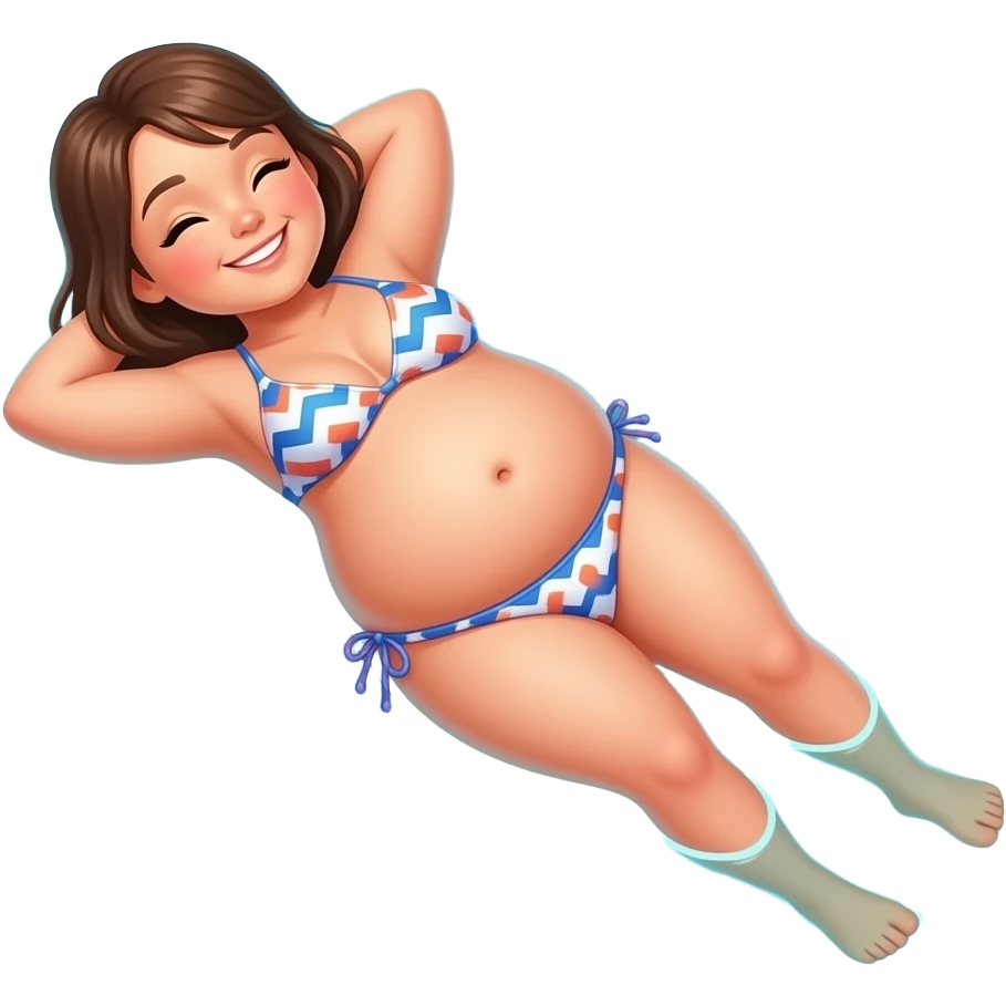 A girl enjoys beach holiday in her swimmers,but she is so full from a lunch break that she is about to burst,Then her fat Tummy rolls & drops out,she will just lay on her back in the shallow cool water,her gluttonous belly promotes a good resort business. emoji