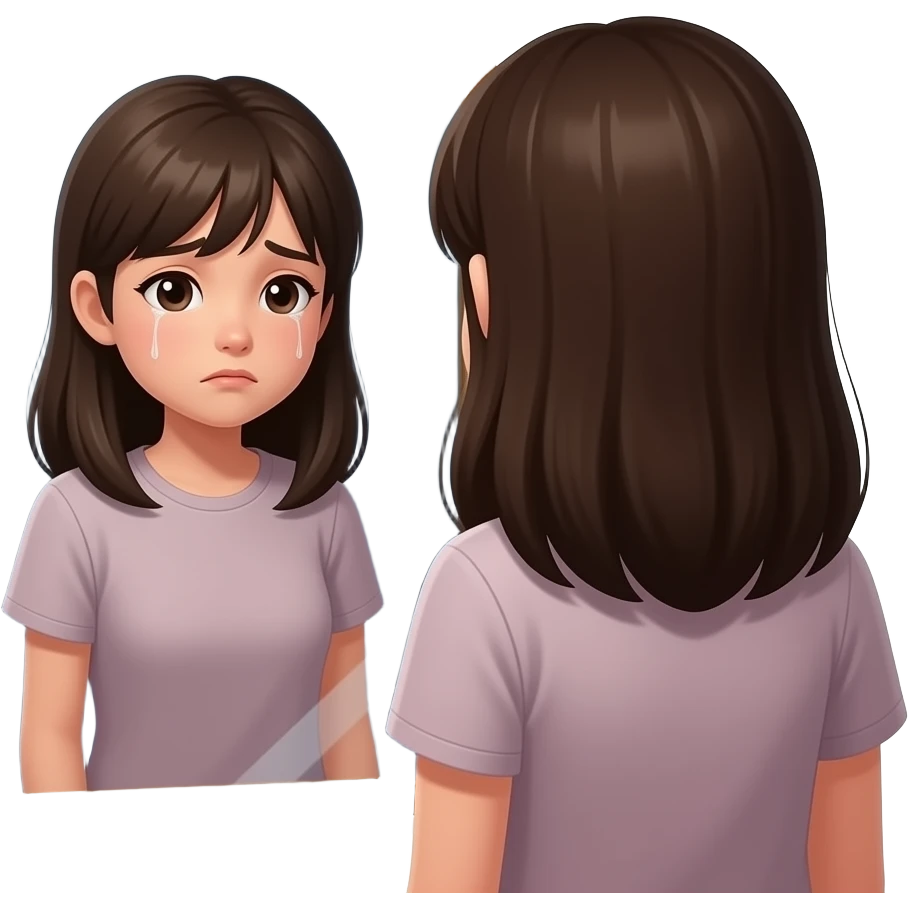 The girl looks in the mirror sadly. emoji