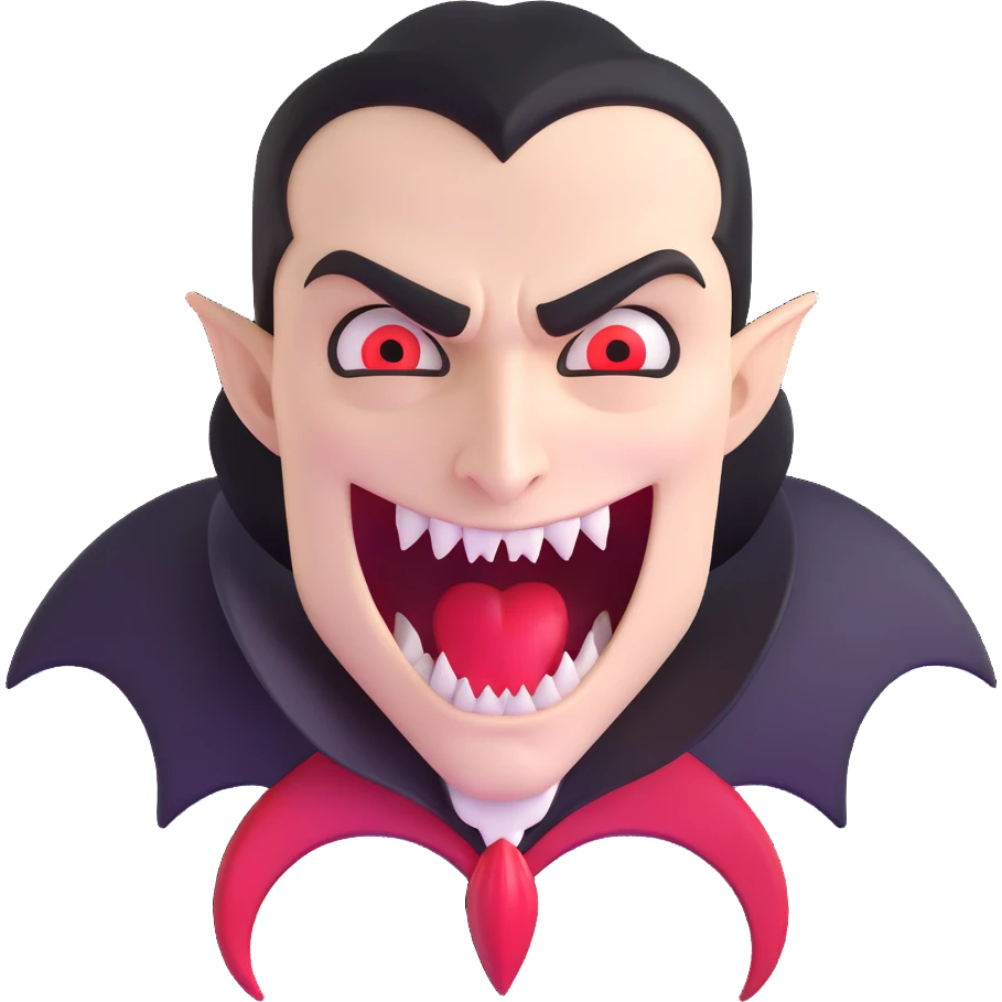 Vampire with sharp extended fangs emoji