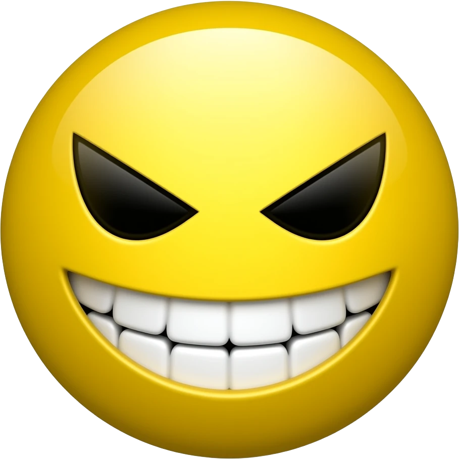A circular yellow evil grin emoji face emoji