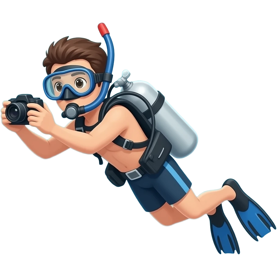 snorkeling, taking photos in the sea emoji