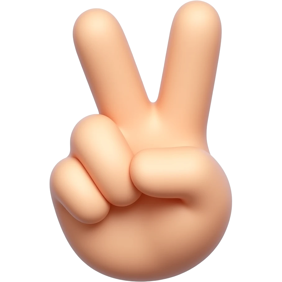 A cute 3D emoji-style hand making a V sign, playful idol fan vibe, soft glossy texture, pastel tone, rounded and adorable shape, clean white background, sticker-like emoji design, high quality, soft lighting, centered composition emoji