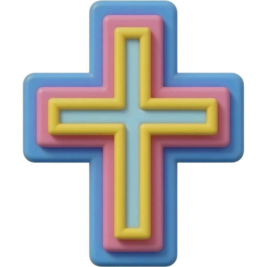 3D Christian Cross with 3 layers, pink, yellow and blue emoji