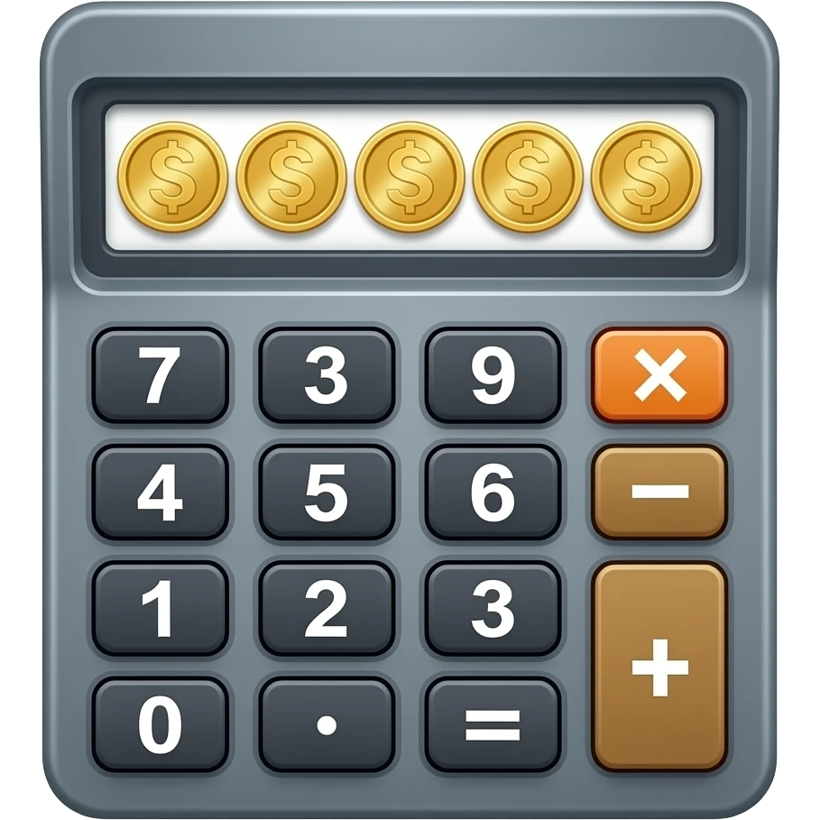 calculator with five coins on display ios emoji