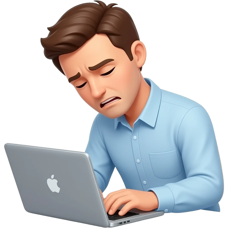 sitting behind a laptop with a wrong posture emoji