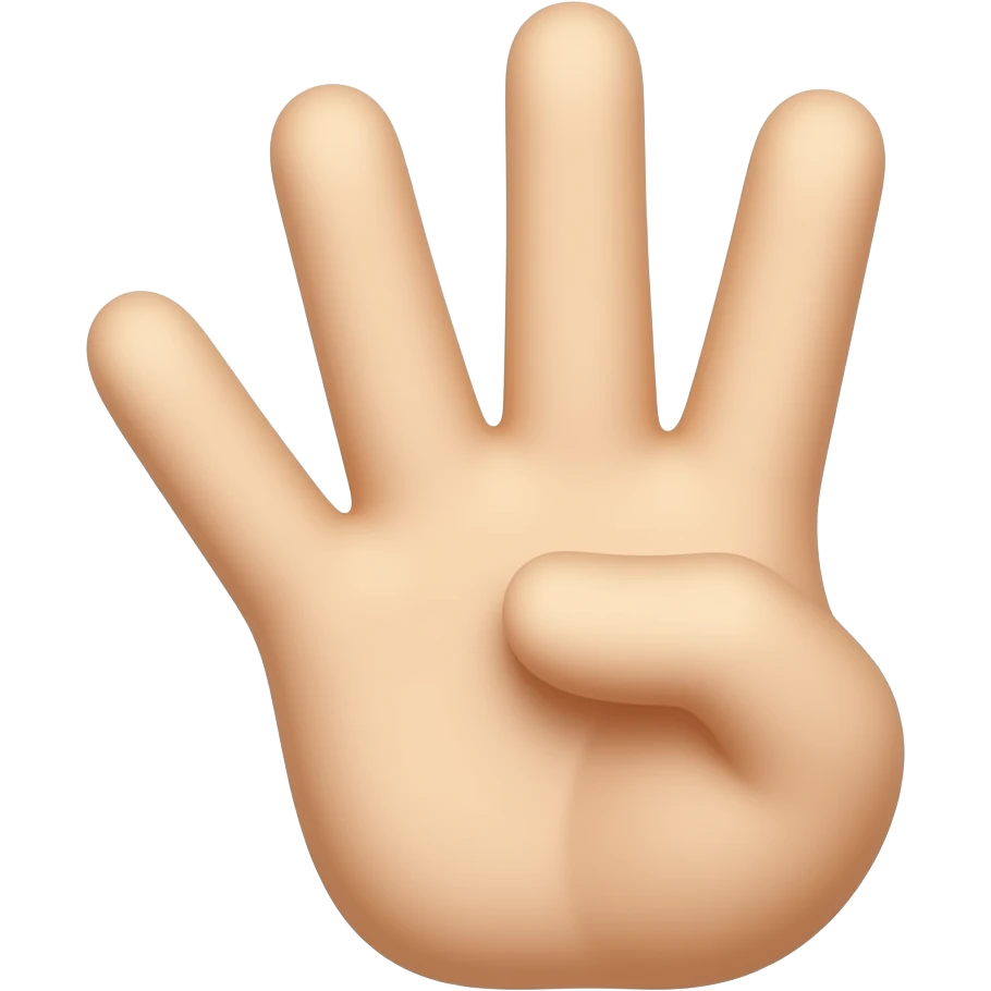 A minimalist emoji-style icon of a hand gesture. The thumb, index finger, and middle finger are extended and spread wide apart. The ring finger and pinky finger are curled into the palm. High contrast, simple lines, solid color background." NOT FACING OUT emoji