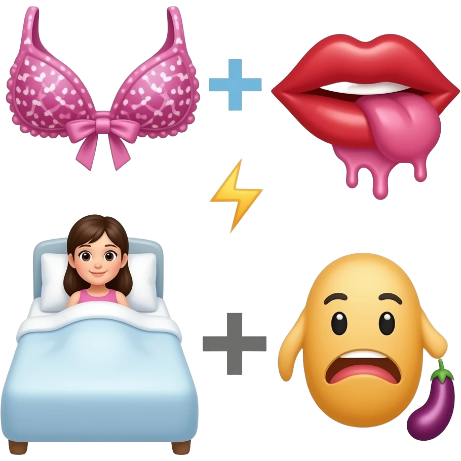 👧🏻+👙 +💋 +🧒🏻 +🛏️ +🍆 +🥵 emoji