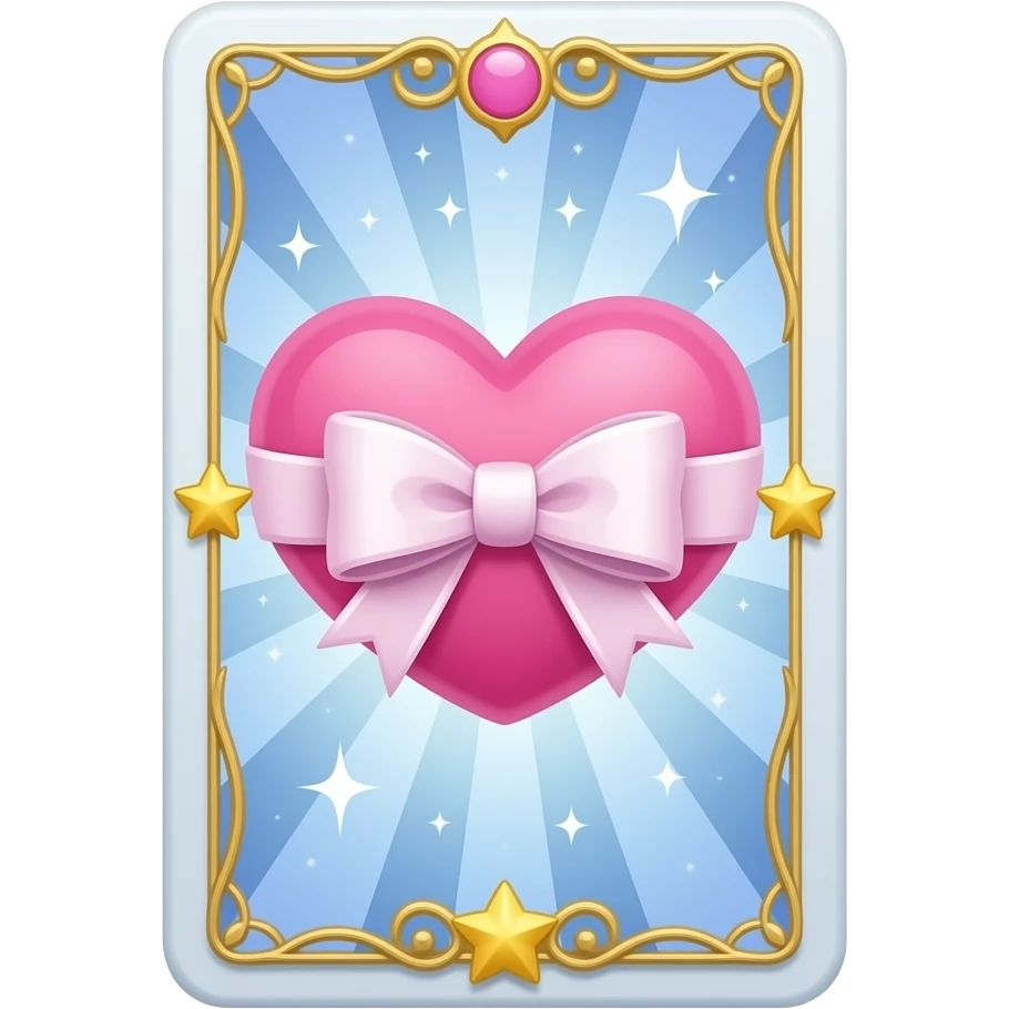 beautiful magical tarot card with pink heart and bow and stars and golden embellishments emoji