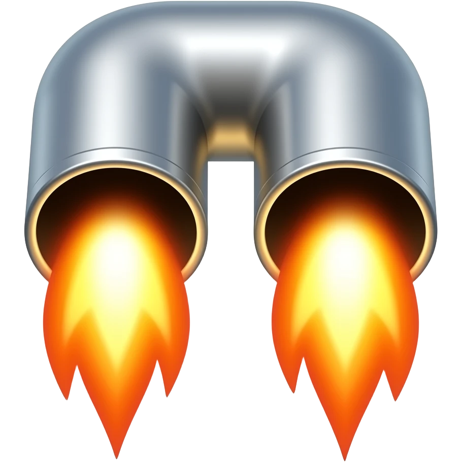 GENERATE EMOJI OF exhaust pipe of a sport car, 2 pipes at the end, don't show car just pipes, shooting flames emoji