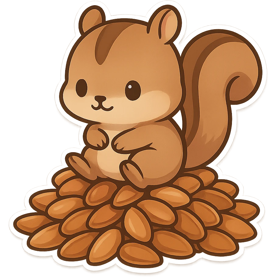 一堆松子，松子上坐着一只小松鼠 emoji