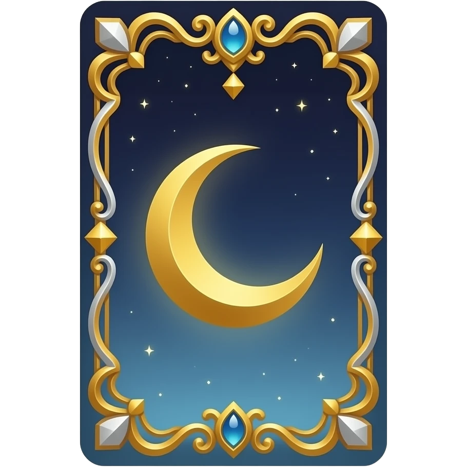 tarot card, moon, gold embellishments, very decorated, gradient accents emoji