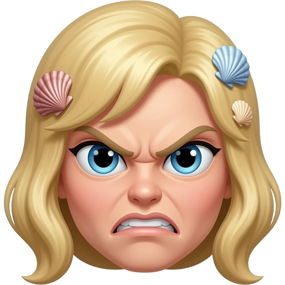 angry mermaid face with shells in hair blonde emoji