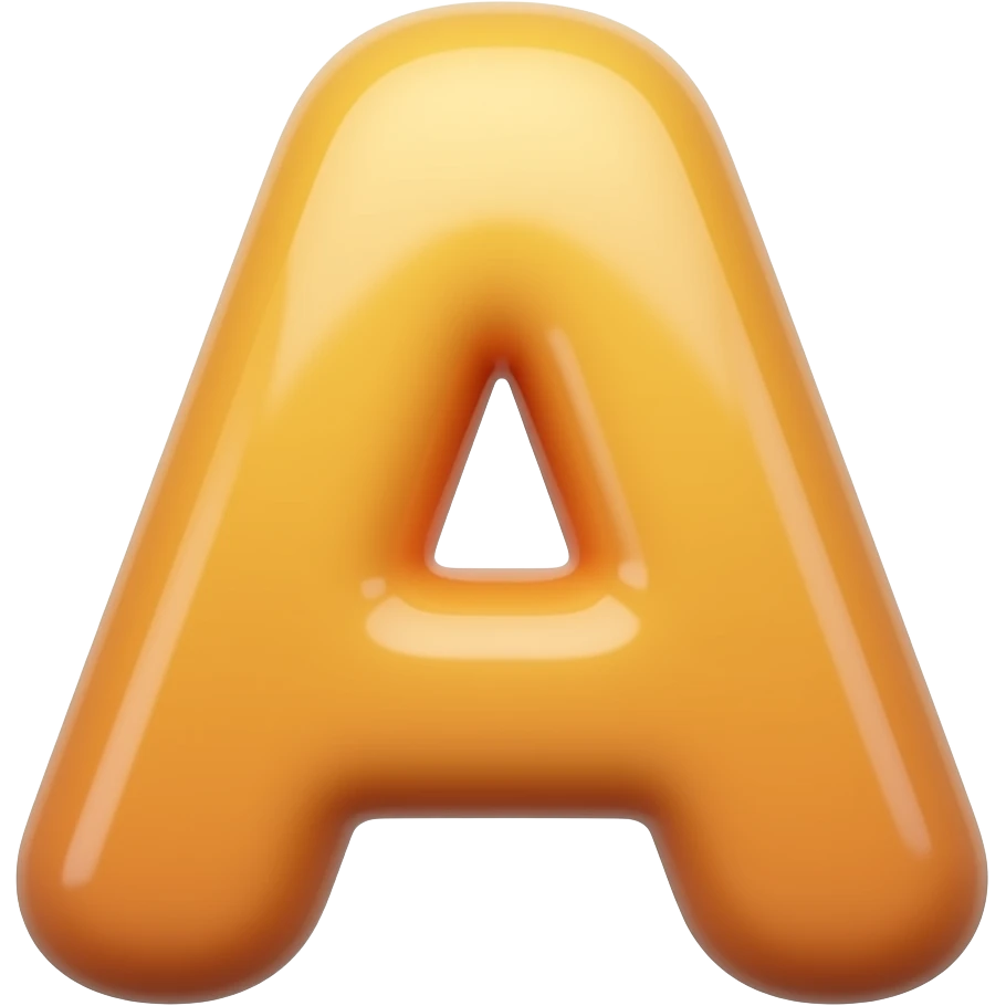 Create a cute premium 3D emoji-style icon of letter A, rounded soft shape, glossy polished surface, vibrant clean colors, smooth toy-like material, soft studio lighting, high-quality 3D render, simplified but detailed enough emoji