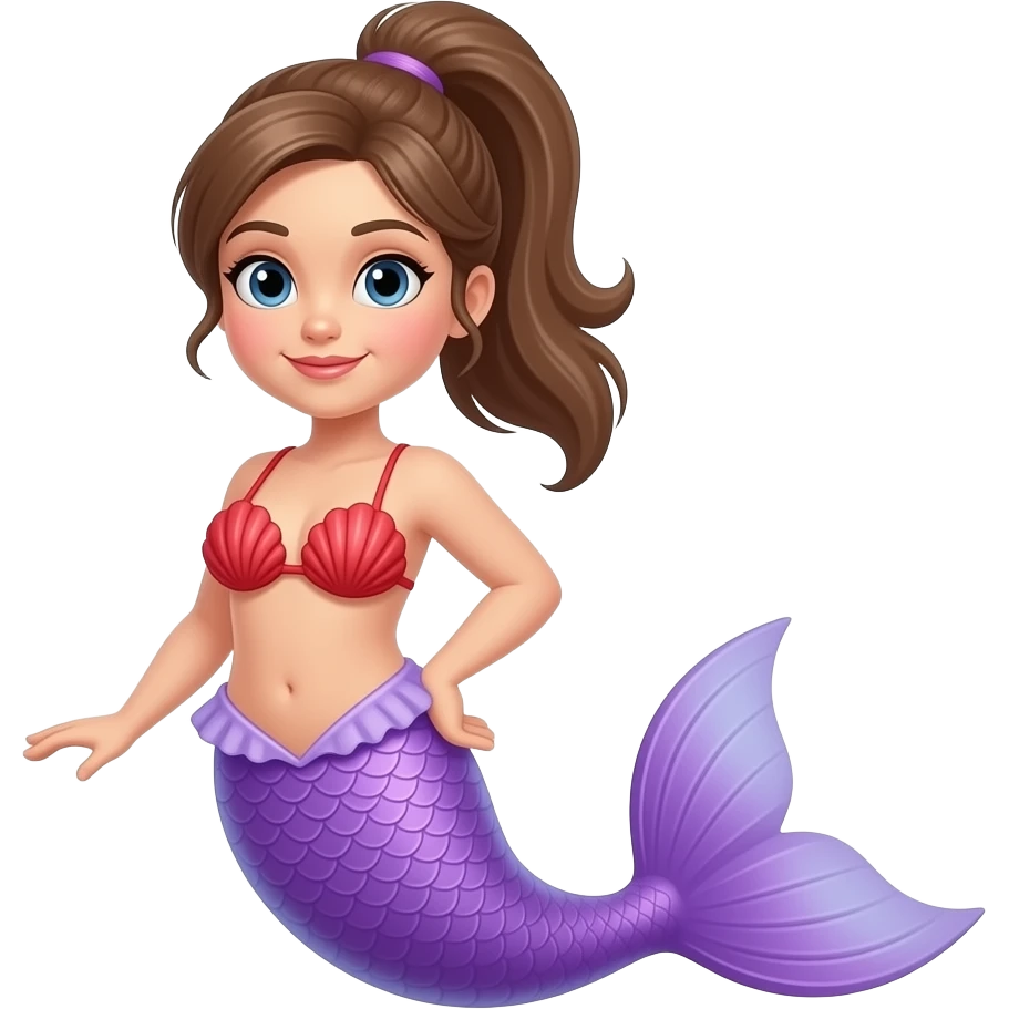 A Chick mermaid with a ponytail a red Seashell bikini and a purple mermaid tail emoji