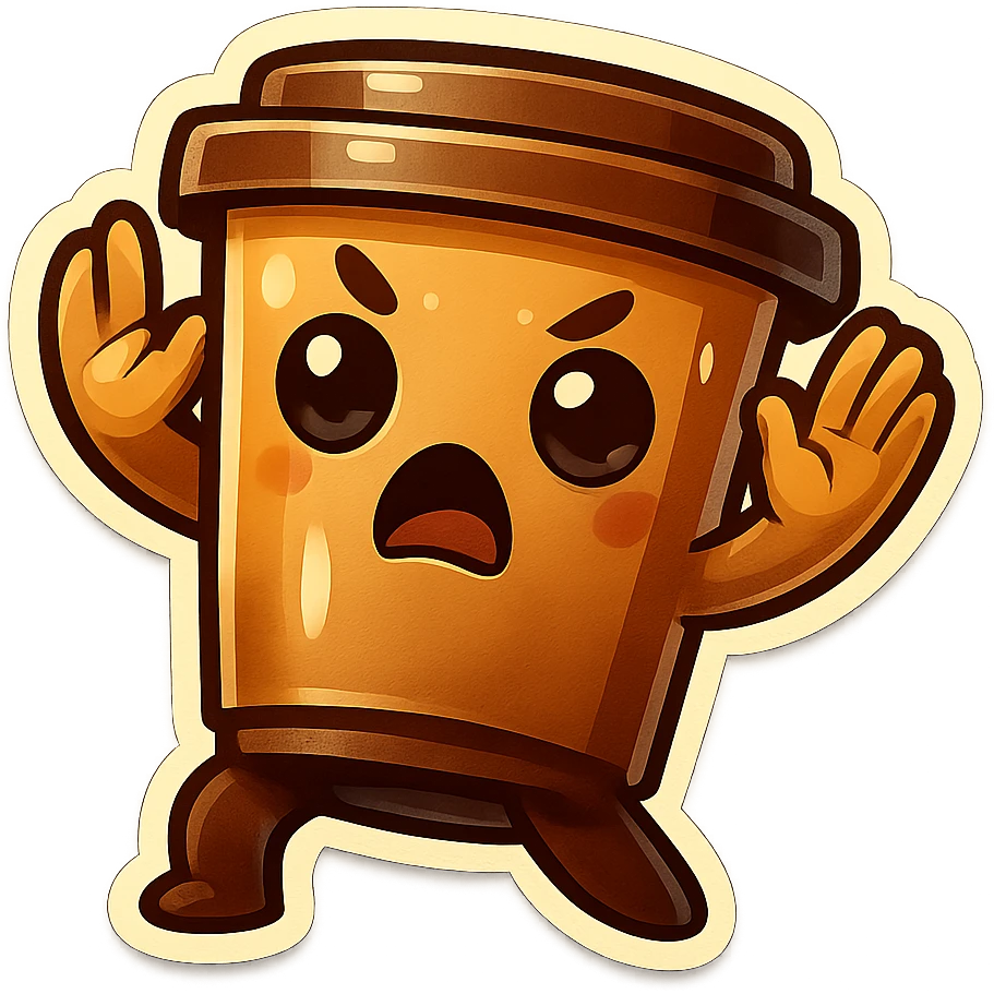Tall coffee cup, dramatic, hiding, hands up in defense emoji