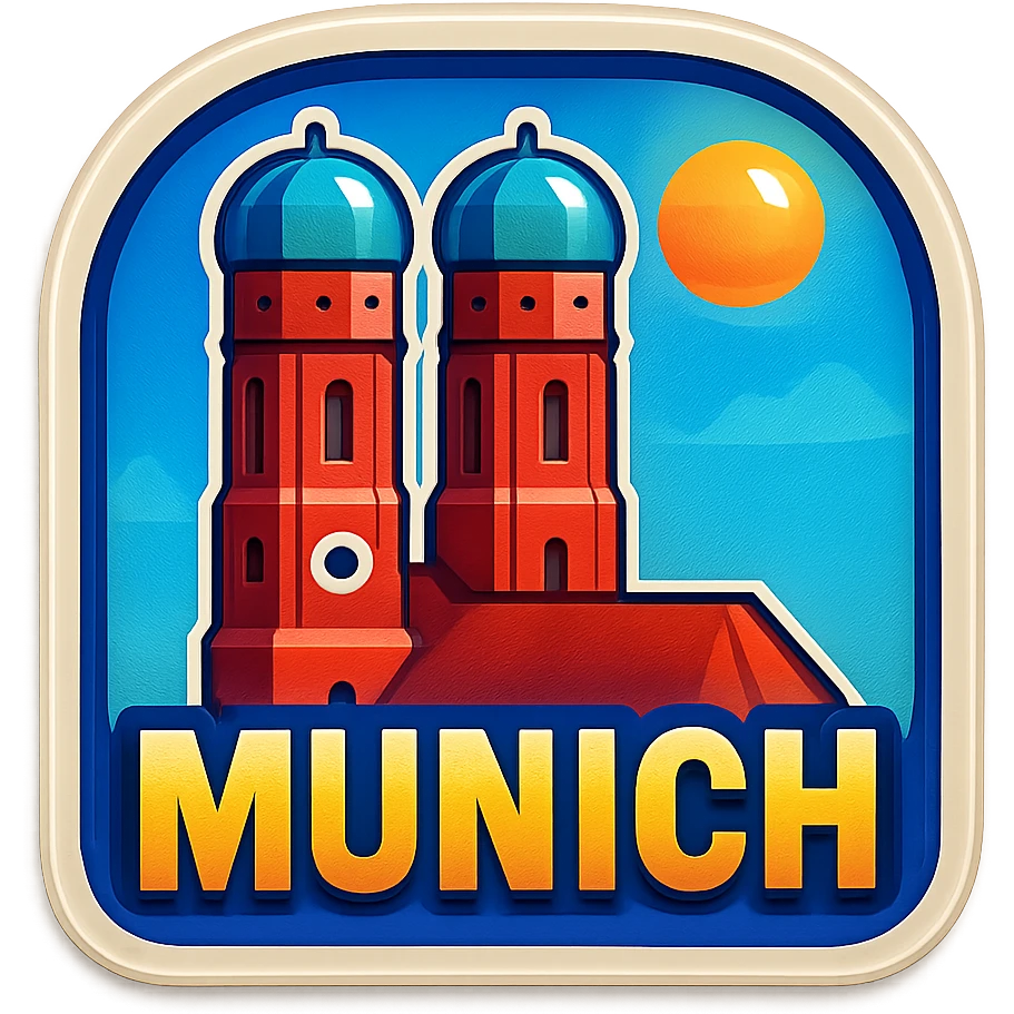 Adjust the color temperature and lighting of the original Munich emoji to remove the orange tint and create a bright, clear daytime scene. Keep the style, detail, and composition exactly the same. Maintain the fully transparent background. emoji