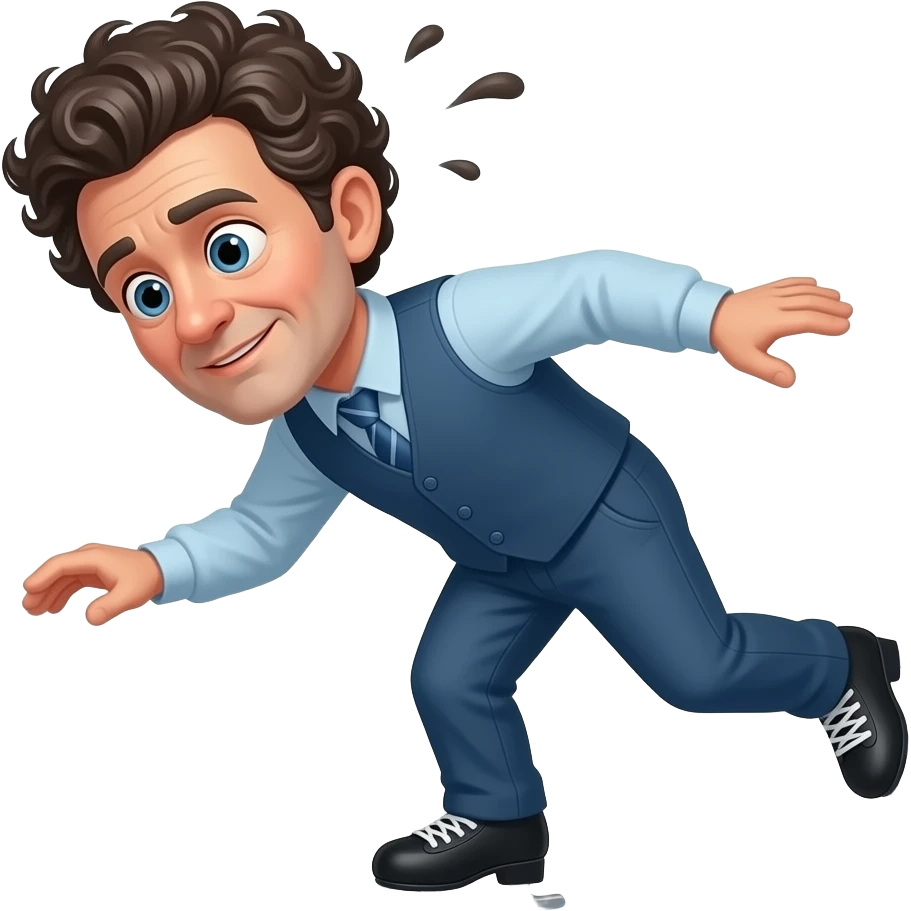 curly dark haired older male ice skating and falling down emoji