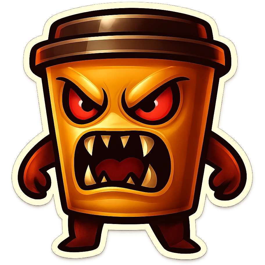 Tall coffee cup, evil, monster-like emoji