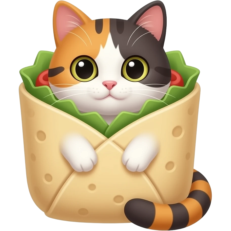 cute dilute calico cat in a burrito no tail emoji