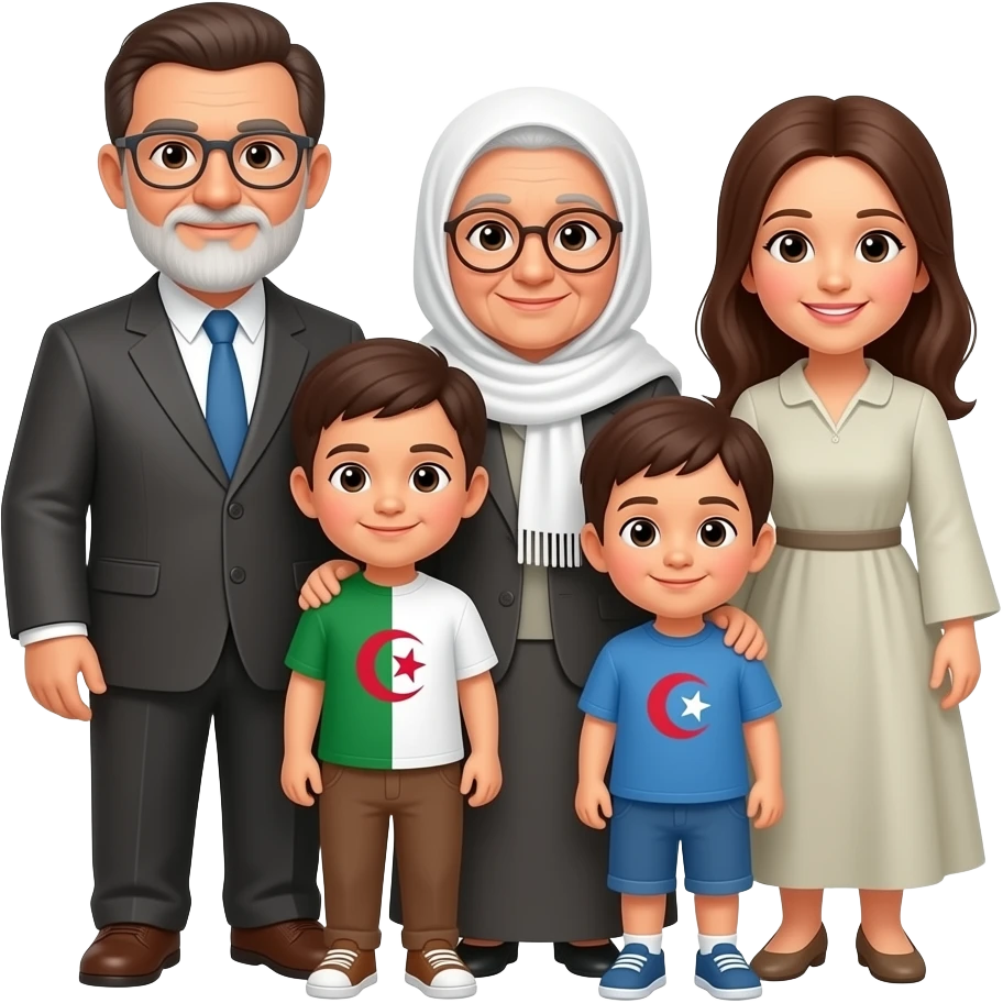 algerian family consisting of grand father, grand mother, father & mother and kids emoji