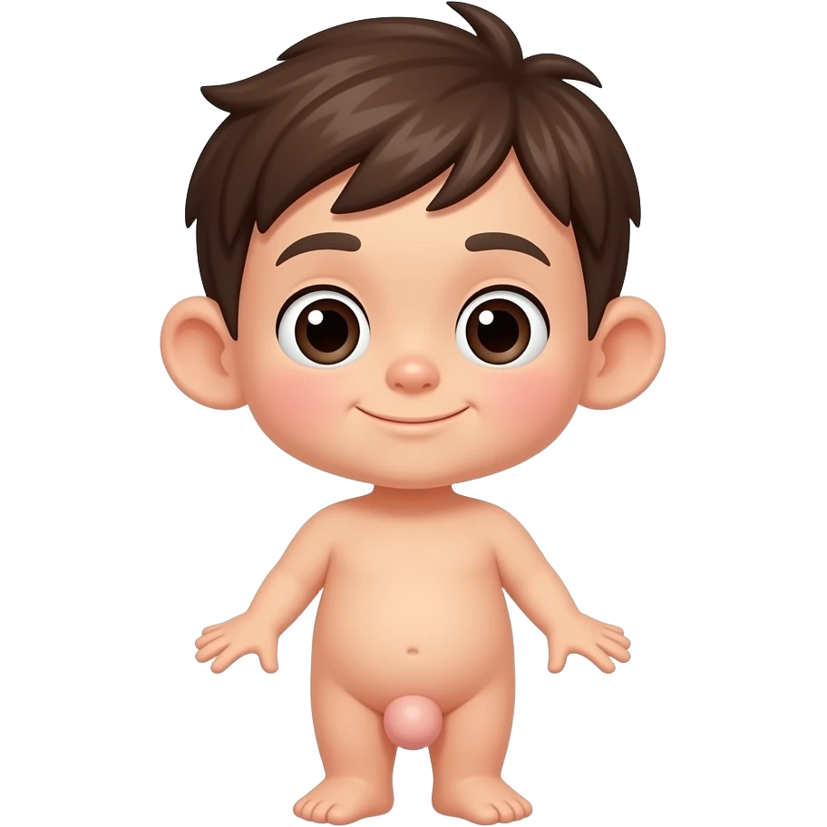 A naked male child with a giant penis, foreskin, tip emoji