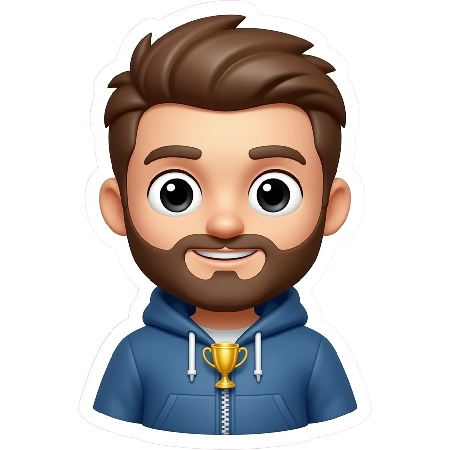 Create a 3D chibi MrBeast emoji sticker, glossy cartoon style, pink background, consistent MrBeast design, no text, one tiny golden trophy hidden near the hoodie zipper, difficult to notice, clean mobile-game aesthetic emoji