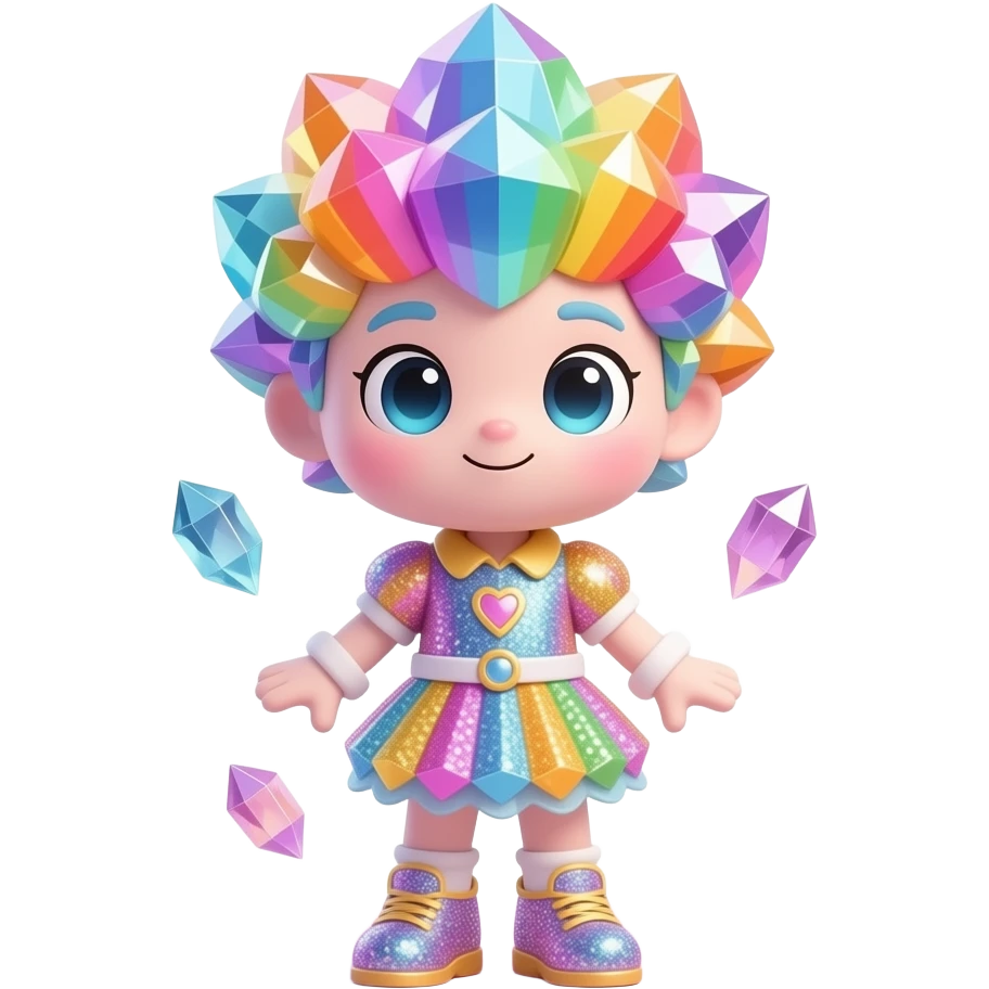 A magical rock candy mascot with a giant head and tiny body. It has ...