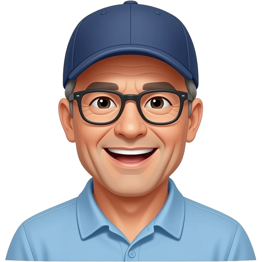 50 years old short  haie Glasses.  Cheer. Hockey hat cheer   Basecwl cap emoji
