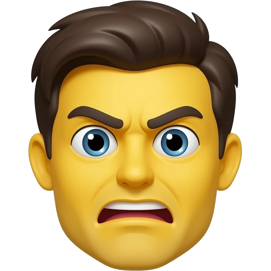 Characteristic features: yellow face emoji, half angry half happy, nerd emoji