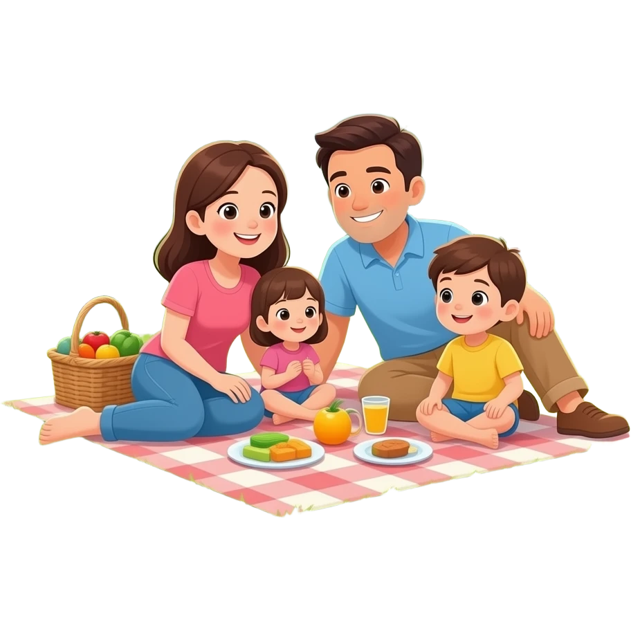 семья мама папа и дети  отдыхает на природе emoji
