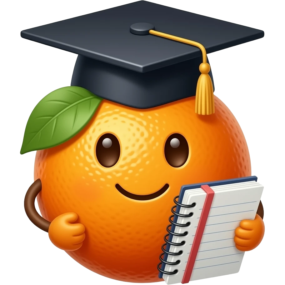 orange fruit using a graduation cap and notebook emoji