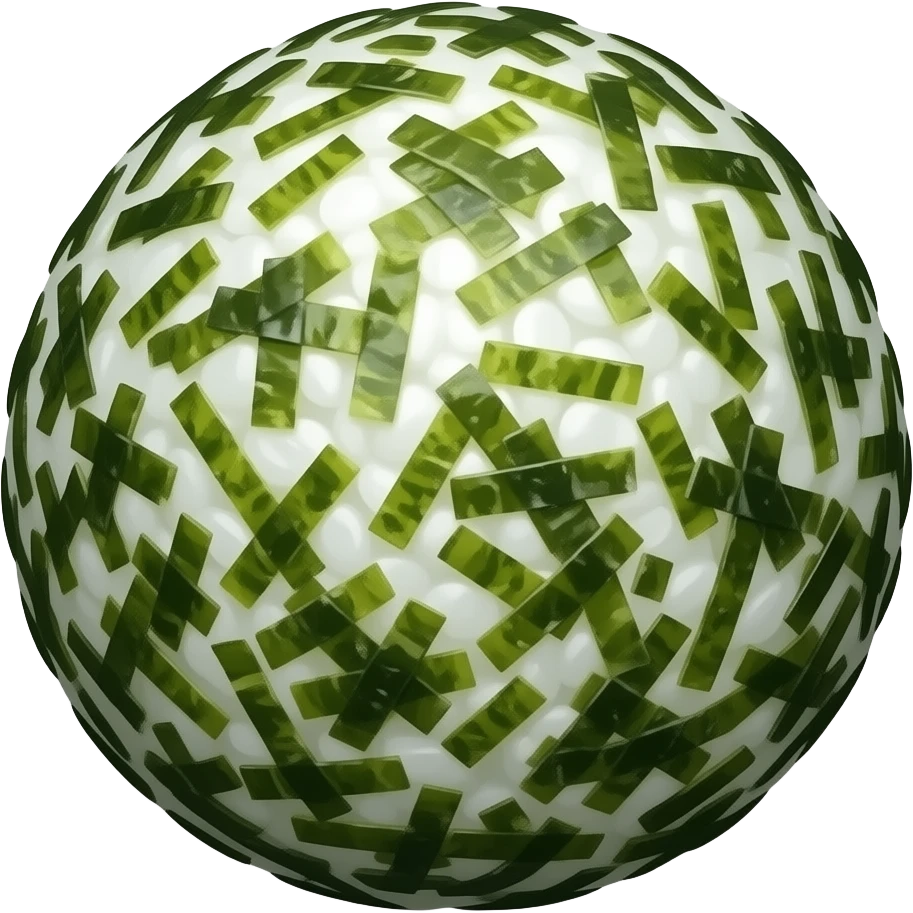 perfect round rice ball(not onigri) covered in shredded seaweed flakes emoji